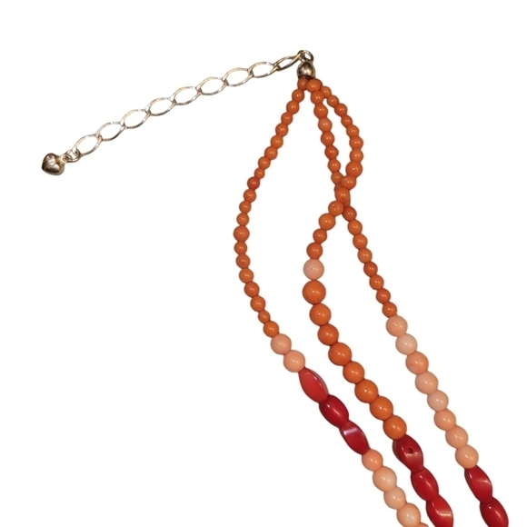 Coral Beaded Necklace Adjustable 21" Triple Strand Clasp 925 - Picture 2 of 3